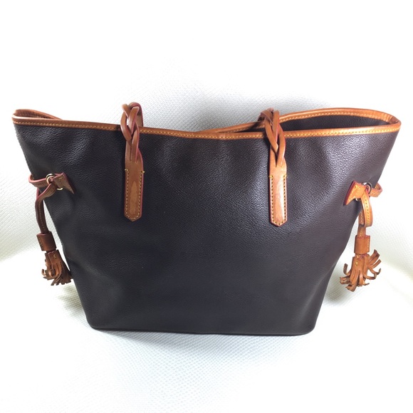 Vintage Dooney & Bourke Brown Leather Tassel Tote - Picture 2 of 8